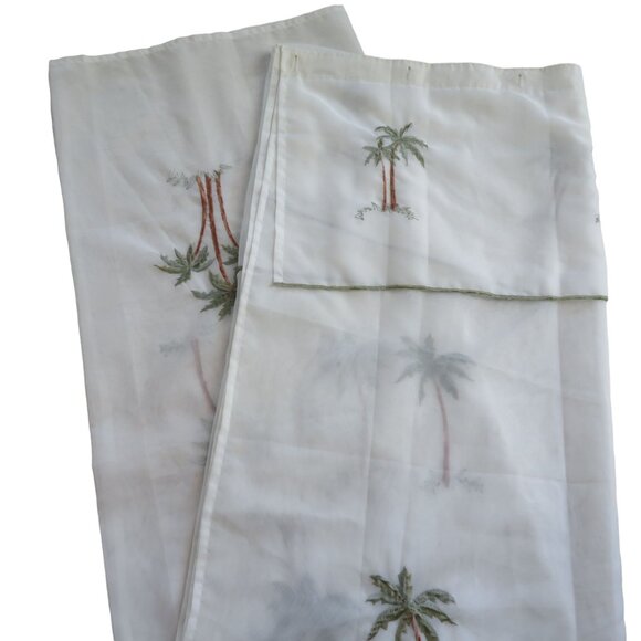 Vintage Semi Sheer Fabric Shower Curtain Valance Embroidered Tropical Palm Trees - Picture 1 of 8